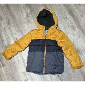 Whales Tail Color Block Hooded Puffer Coat‎ Yellow, Grey, Black Boy's 7